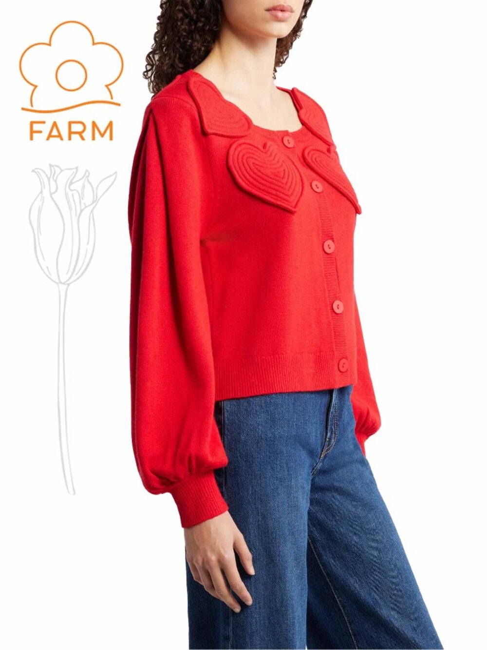 FARM Rio Red Heartful Knit Cardigan